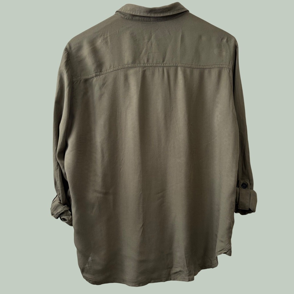 H&M Divided Olive Green Patch Utility Shirt Boss Lady Viscose Womens 12 - Picture 2 of 8